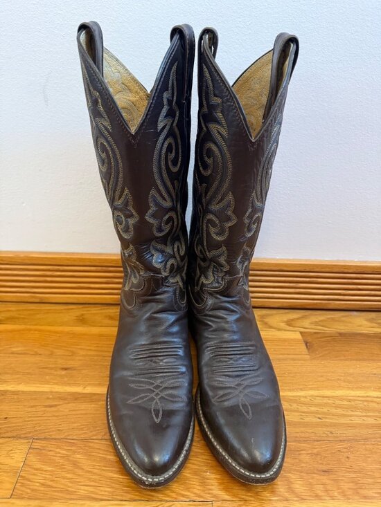 Vintage Justin Leather Cowboy Boots 1418 USA Espresso Brown Men 7.5B Women 9 main image 10
